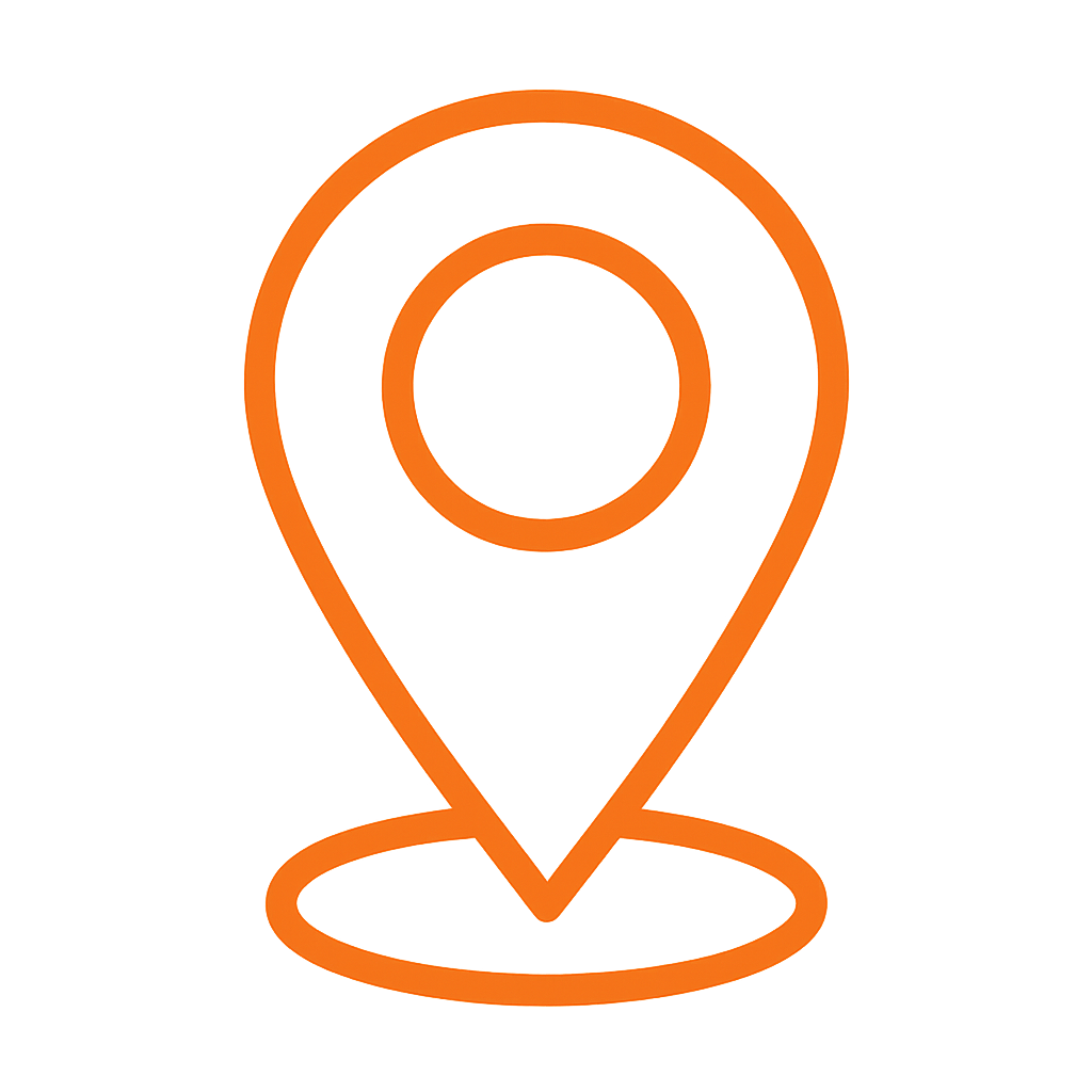 lineart on brand orange location icon png no background Should be small in size around 400px x 400px