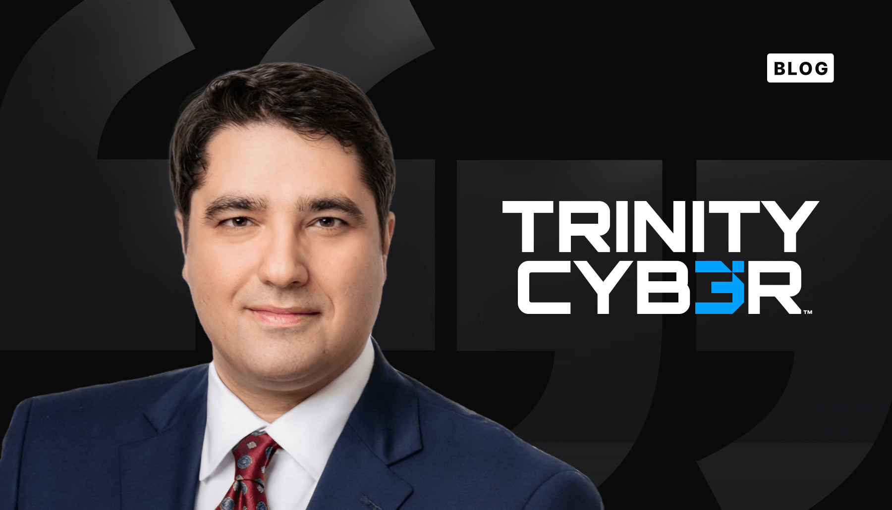 Daniel Amirsoltani headshot and trinity cyber logo